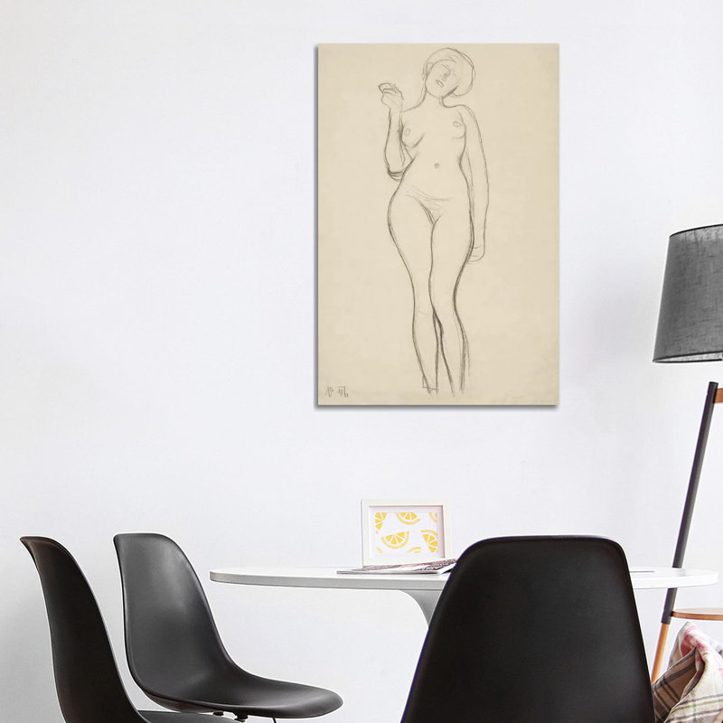 Stehender Frauenakt Von Vorne Mit Erhobenem Rechtem Arm (Standing Femal Nude With Raised Right Arm) by Gustav Klimt - Wrapped Canvas Print