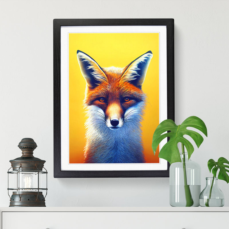 FRM-V0523-1042X Fox Surrealism - Single Picture Frame Print, 46cm H x 34cm W x 2cm D, Black Framed