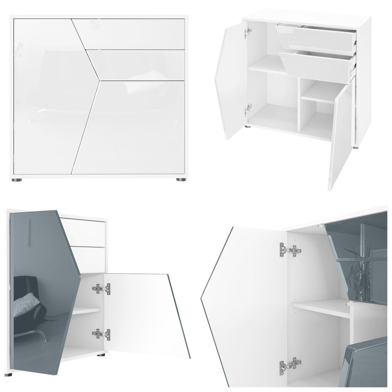 Amerissa 2 Drawer 79Cm W Combi Chest, Matt White/High-Gloss Grey