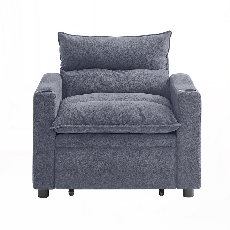 Velvet Fabric Convertible Chair Pullout Adjustable Sleeper, Gray