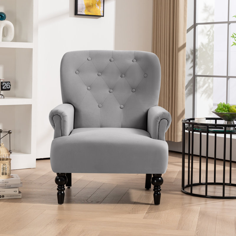 Fauteuil à oreilles en velours de 31 po de largeur Daryann, Velours gris