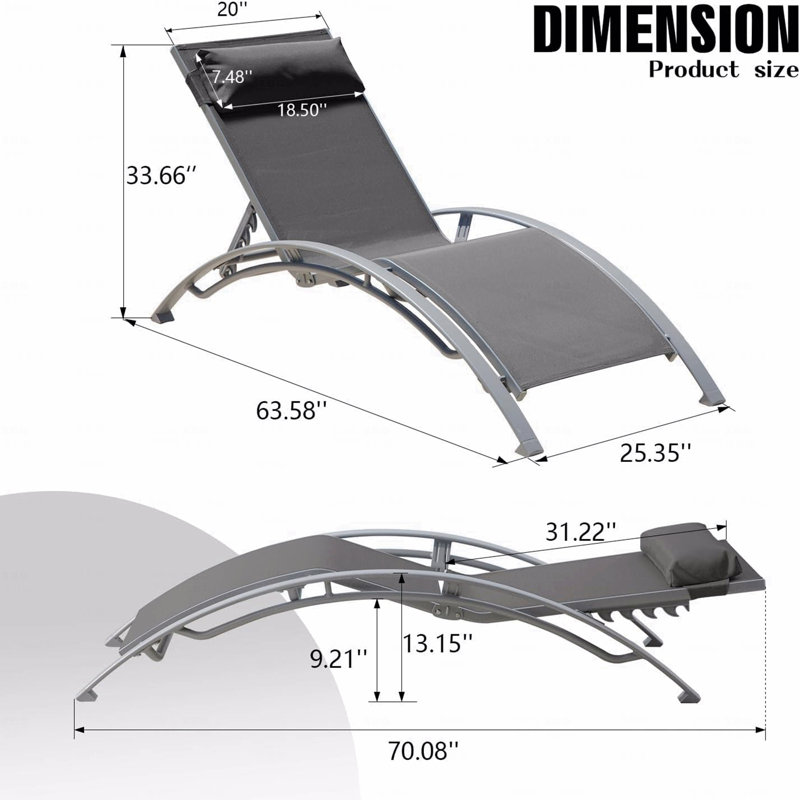 Set Of 2 Outdoor Pool Lounge Chair, Dark Grey, Gray