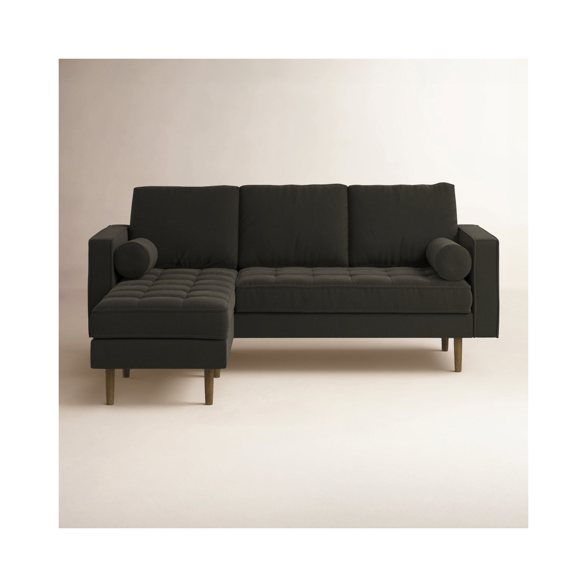 Geo 84" Wide Reversible Sofa and Chaise, Bella Smoke Performance Velvet