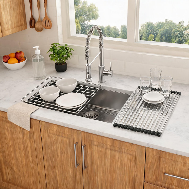 30 inch x 19 inch x 9 inch Brushed Nickel Stainless Steel Undermount Kitchen Sink with Deep Single Bowl