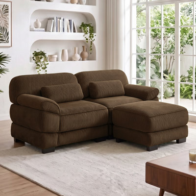 Canapé Cloud 2 places de 194 cm avec pouf, canapé modulable à assise profonde avec revêtement en velours côtelé moelleux, accoudoirs et coussins lombaires rembourrés amovibles pour salon, chambre et appartement