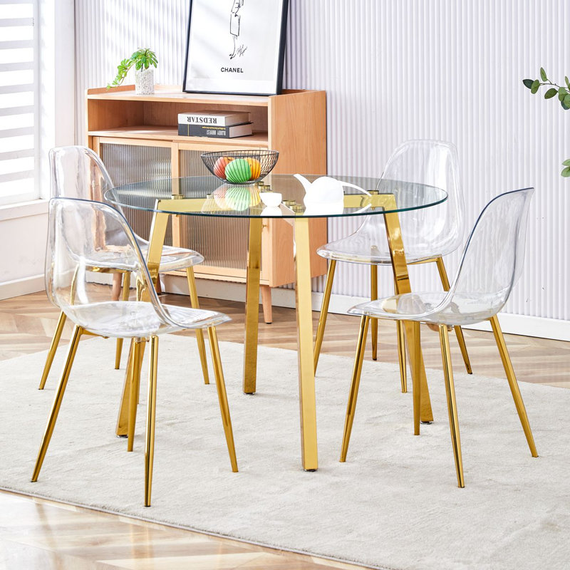 5-Piece Round Dining Table Set — Tempered Glass Top Dining Table And Chairs, 5 Pieces: Table, 4 Chairs