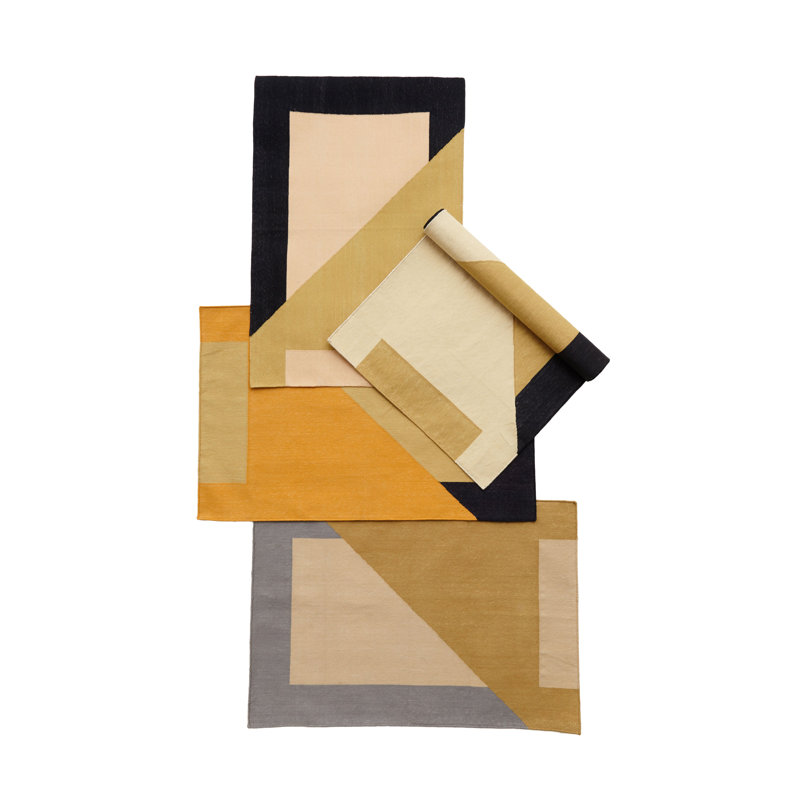 Rectangle Geometric Hand Woven Flatweave Cotton Area Rug in Beige/Yellow, Rectangle 8' x 10'