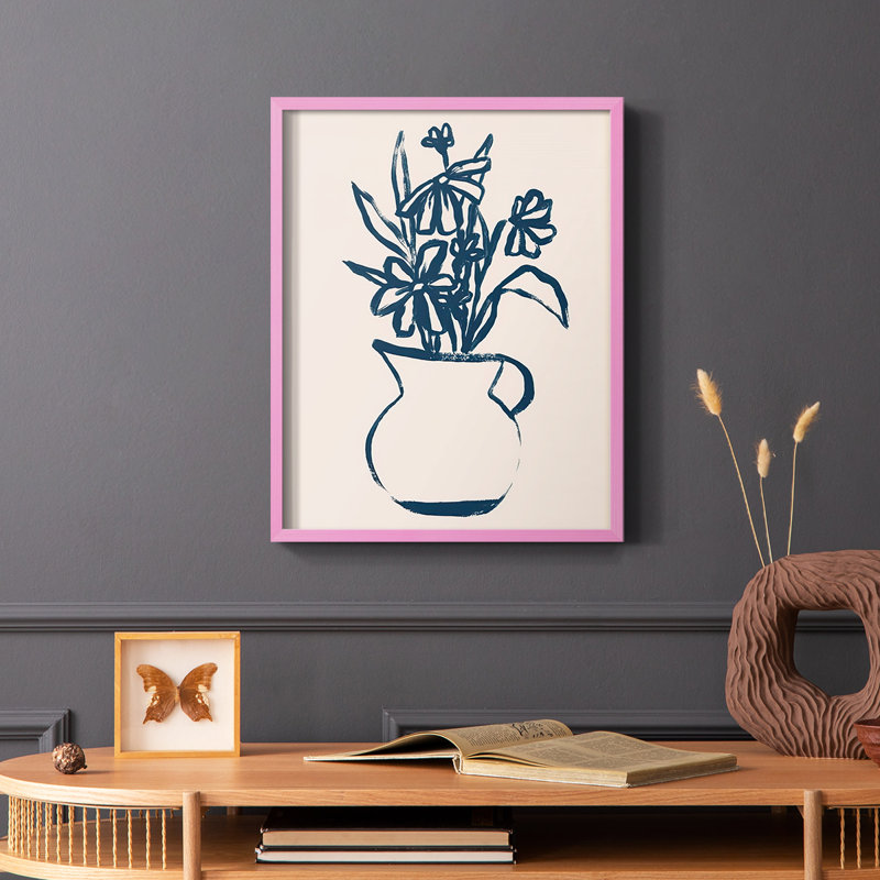 Marine Plant Sketches IV, reproduction encadrée - bois massif, Rose, H 10 po x l 8 po
