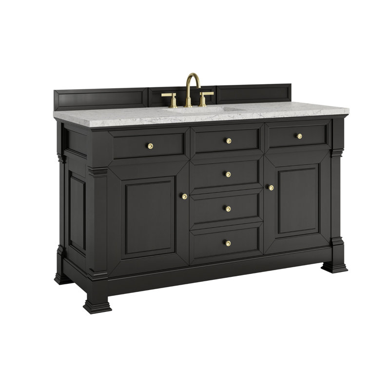 Meuble-lavabo simple l 60 po Brookfield, Perle jasmin éternelle, À entraxe, Noir onyx