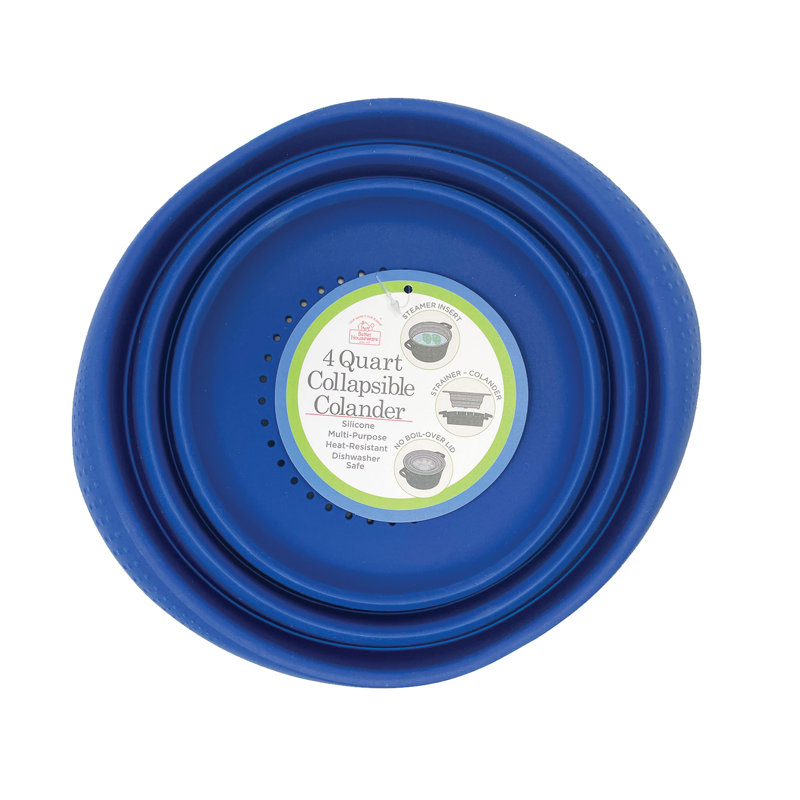 Blue 4-Quart Collapsible Silicone Colander