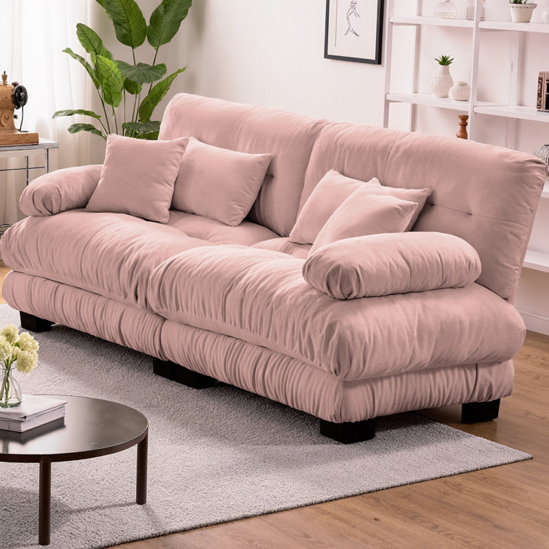 Causeuse rembourrée en chenille avec accoudoirs arrondis Nimbus Cloud Couch, Rose, H 35,4 po x l 94,4 po x P 36 po, 2