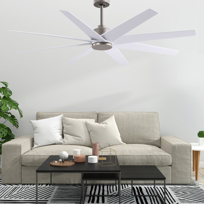 Ariella - Eight Blade Ceiling Fan - Brushed Brass Finish - Matte Black Blades, Brushed Nickel, Matte White