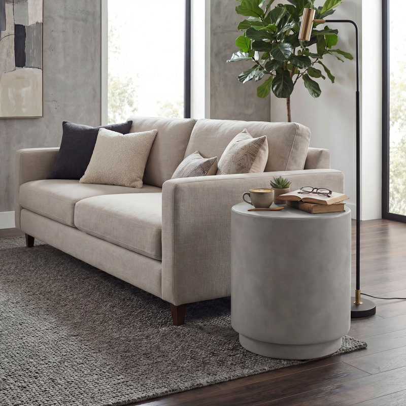 Table de bout ronde en pierre Arnelda H 17 ", Gris clair