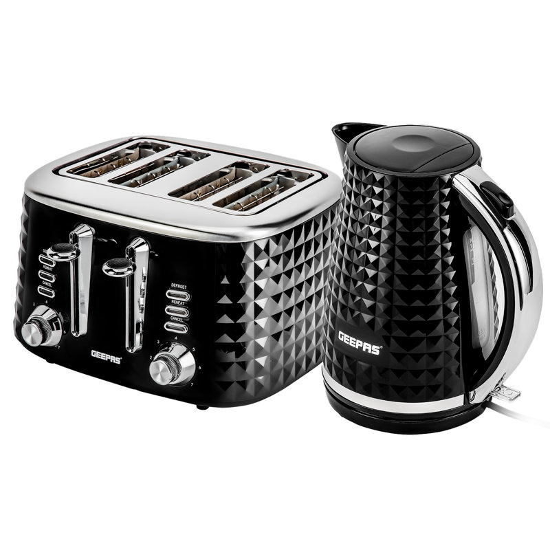 GEEPAS Argyle 4 Slice Bread Toaster & 1.7L Cordless Electric Kettle Combo Set with Textured Design | 1750W Toastie Machine 7 Browning Control | 2200W Kettle Auto Shut Off & Boil Dry Sensor