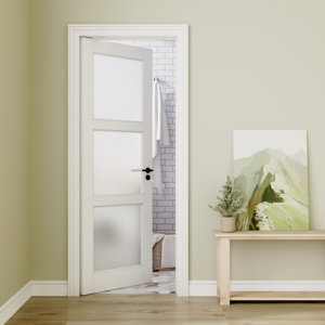 Frosted Glass 3-Lite Slab Solid Manufactured Wood Core Standard Door