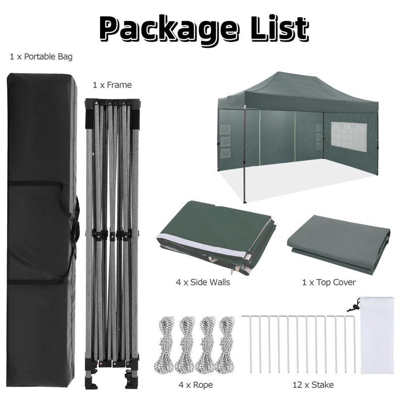 3x3m Steel Canopy, Grey
