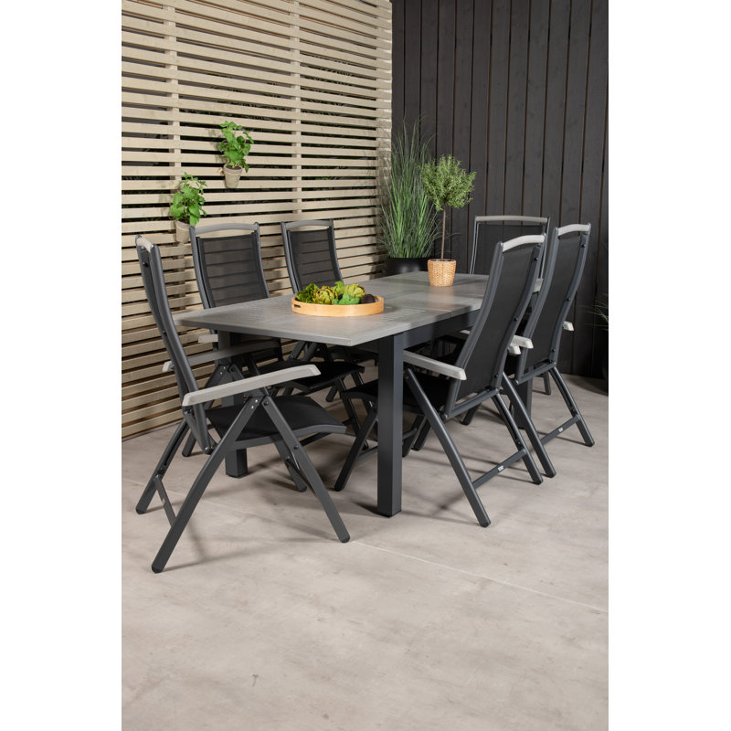 Jayesh 6 - Person Patio Dining Set with Extendable Rectangular Table, Black/Grey