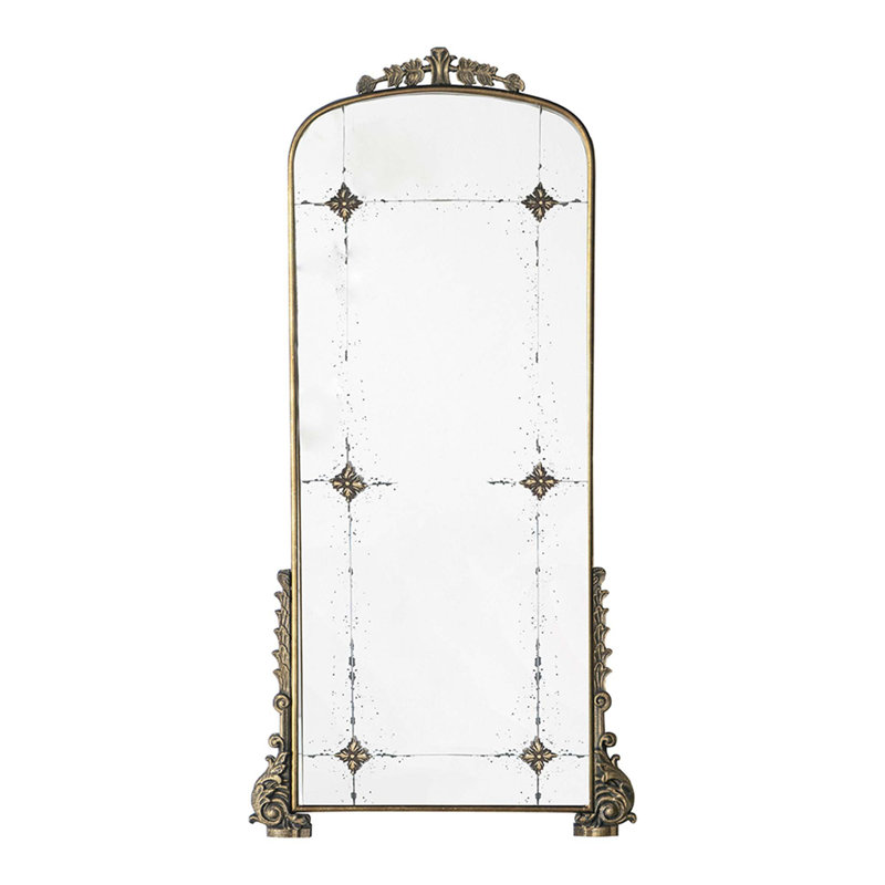 Aegon Metal Framed Arch Wall Mirror in Antique Gold, 48.5" x 24"