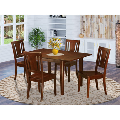 5 Piece Dining Table Set for 4 Includes a Rectangle Kitchen Table with Butterfly Leaf and 4 Dinette Chairs, Mahogany