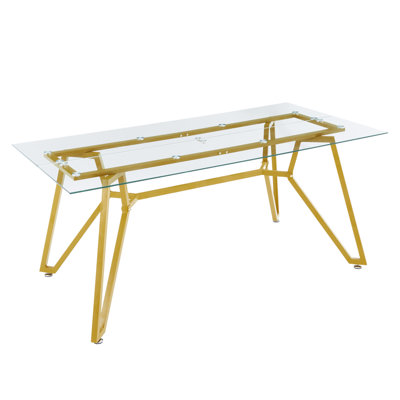 Table de salle à manger rectangulaire en verre de 70,9 pouces, pouvant accueillir de 1 à 8 personnes, table de salle à manger de cuisine de style moderne, équipée de pieds de table en métal robustes, convenant à la salle à manger, au salon, aux bureaux, en or