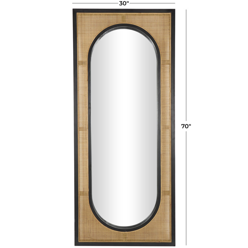 Nela Brown Wicker and Rattan Rectangle Wall Mirror