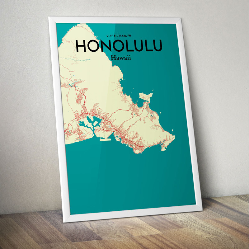 Honolulu City Map - No Frame Print, 70.1cm H x 50cm W x 0.13cm D