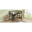Lit mezzanine double avec métal et bois - noir et brun, structure durable, tablettes de bureau en L, espace sous le lit, gardé, aucun sommier nécessaire