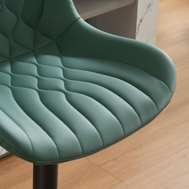 Swivel Adjustable Height Bar Stool With Pu Upholstery And Metal Frame, Green