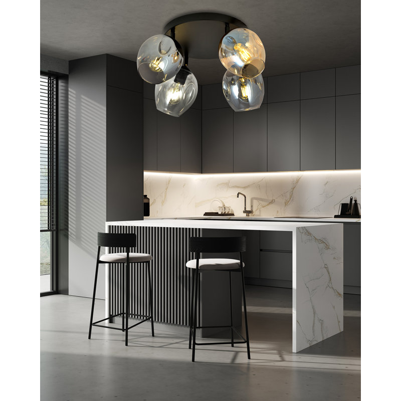 3-Light Flush Mount, Transparent/Graphite/Amber
