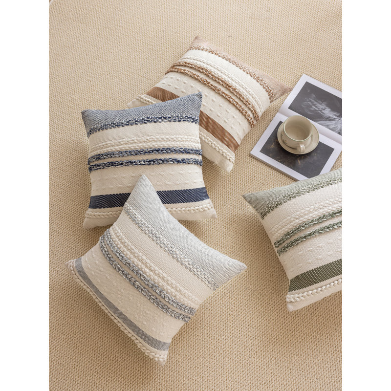Eden Grove Boho Woven Textured Throw Pillow  18" x 18", Light Gray/White, Pillow Cover Only - No Insert