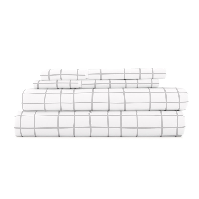 Full Gray and White Crossroad Pattern Microfiber Sheet Set