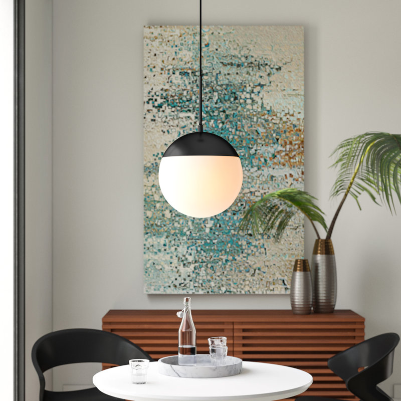 Yearby 1 - Light Single Pendant, 69" H x 12" W x 12" D, Black, Frosted White