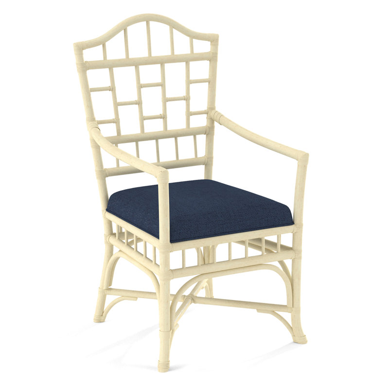 Chippendale Upholstered Arm Chair, Bisque, Light Blue Performance Fabric; 0851-55