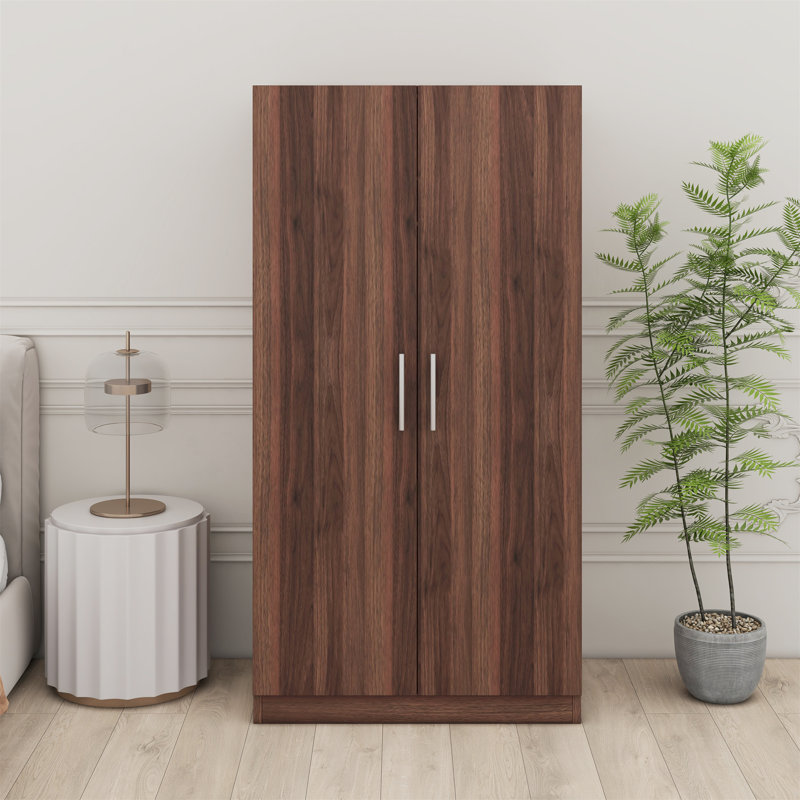 Armoire-penderie 2 portes en bois avec 3 tablettes de rangement