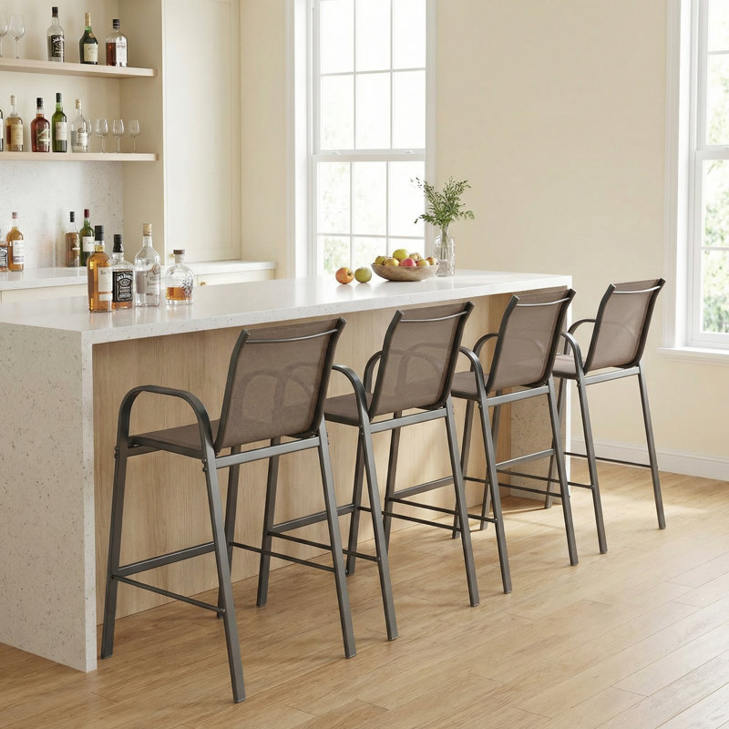 4-Piece Patio Bar Stools With High Back And Armrests (Set Of 4), Brown
