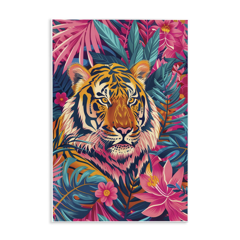 Plaque murale tigre tropical parmi les feuilles, design par LSR Design Studio, H 15 po x l 10 po