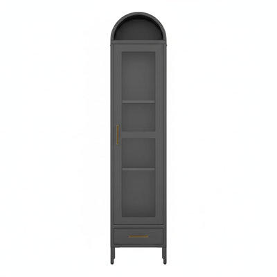 Vitrine arquée, vitrine en métal noir avec porte vitrée et tablettes réglables, armoire de rangement autoportante moderne pour salon, salle à manger, couloir, bureau personnel, présentoir décoratif