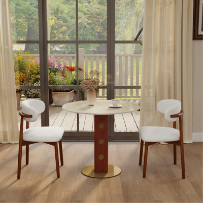 Table de salle à manger ronde Modern, table en pierre grotte 33,5 po avec pieds en bois et base dorée, table de cuisine pour 2 personnes pour un petit espace, capacité de poids de 150 lb