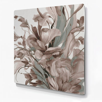 Abstrait floral 1 gris, art mural en métal