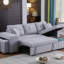 Canapé-lit modulaire réversible en tissu de lin avec méridienne de rangement et 2 tabourets