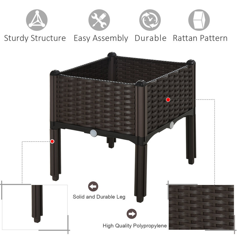 Brown Polypropylene Outdoor Raised Garden Bed with Legs