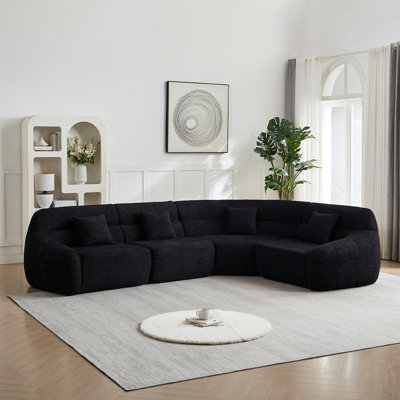 Canapé modulaire de coin incurvé de luxe 123,2 pouces, canapé modulaire en chenille nuage, quatre coussins, canapé de salon à quatre places surdimensionné à haut dossier, aucun assemblage requis