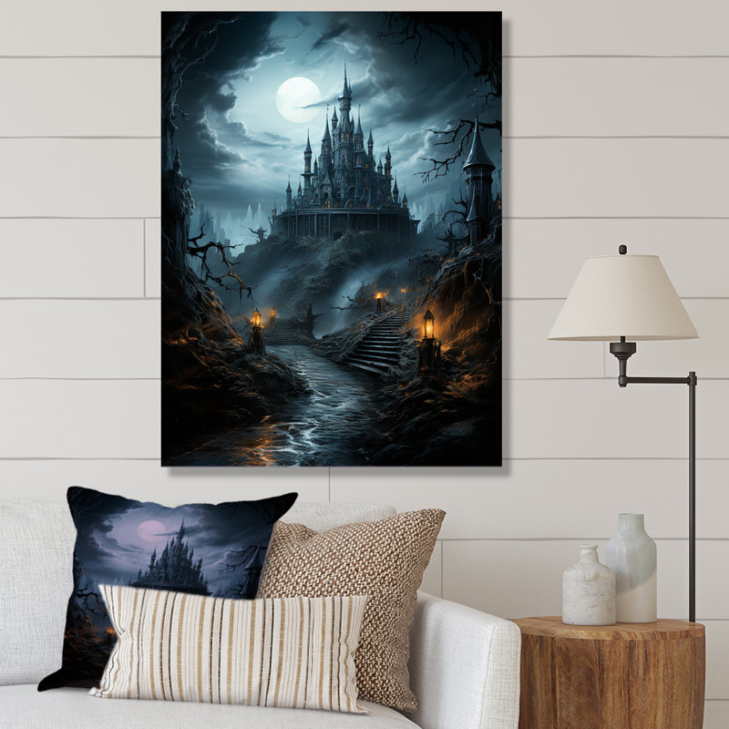 «Haunted Castle At Nightfall II - Châteaux», art mural, Toile tendue, H 32 po x l 24 po x P 1 po