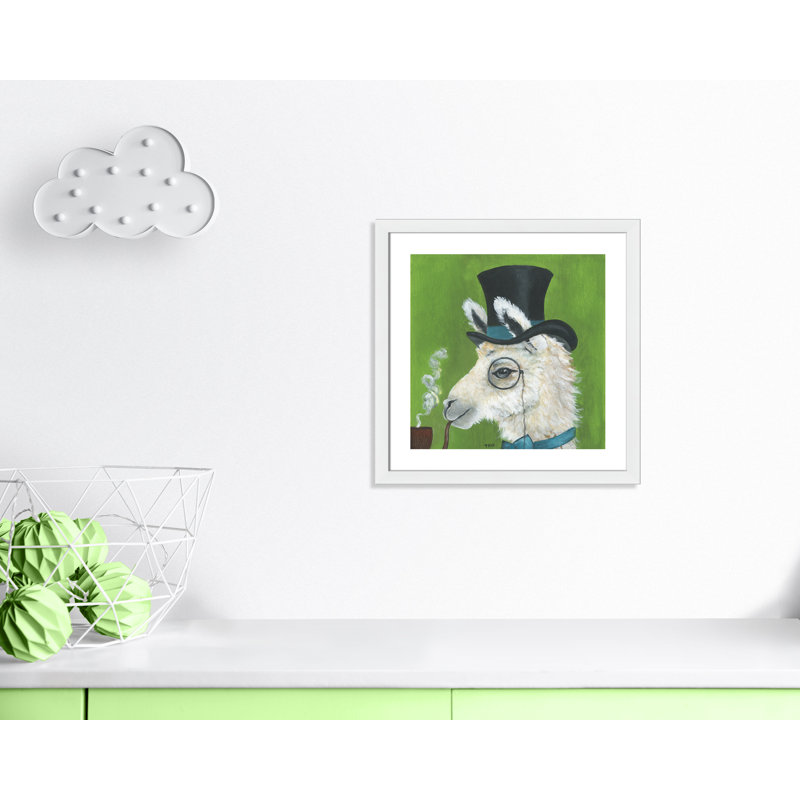 Lama et tuyau, art encadré, H 24,5 po x l 24,5 po x P 0,625 po, Cadre blanc