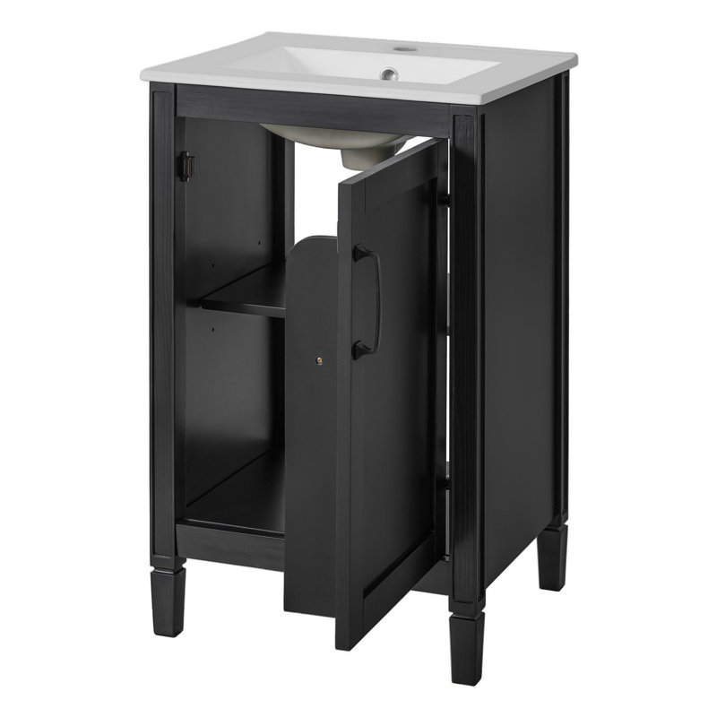 Meuble-lavabo de salle de bain avec lavabo en céramique, armoire autoportante avec porte à fermeture en douceur, tablette réglable en forme de U, meuble-lavabo moderne avec rangement