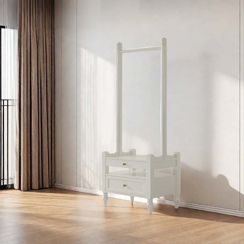 Portemanteau robuste en bois massif avec rangement amélioré, Blanc