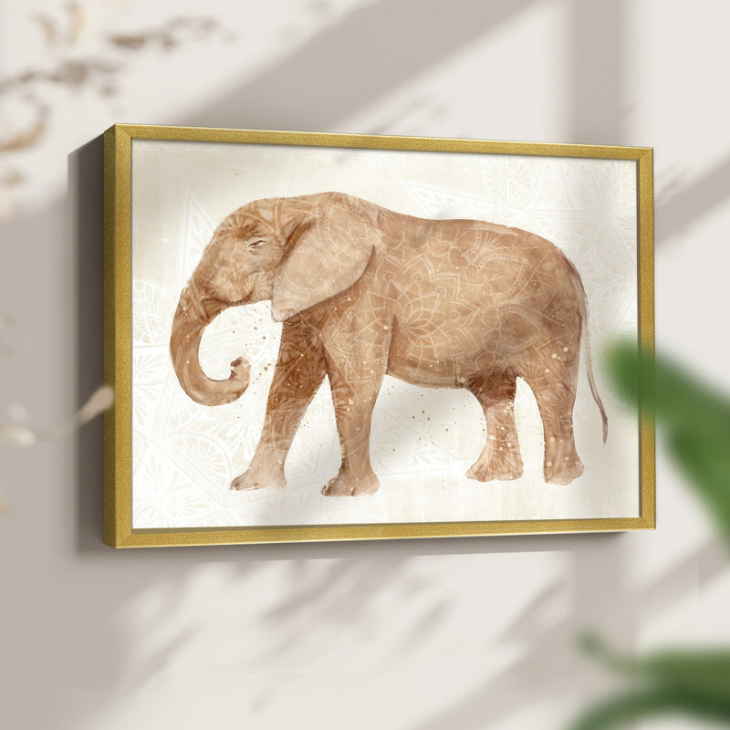 Éléphant sagesse I - reproduction encadrée, H 16 po x l 20 po, Or