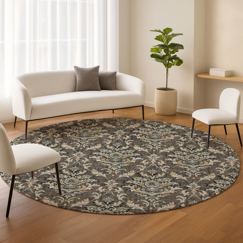 Machine Washable Indoor/Outdoor Chantille ACN2325 Damask Rug, Round 8'