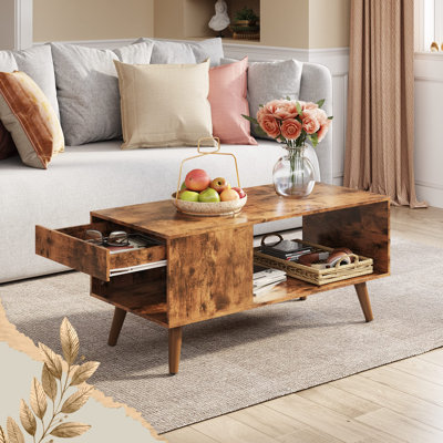 Abdulwahid Mid Century Wood Coffee Table with 1 Storage Drawer for Living Room