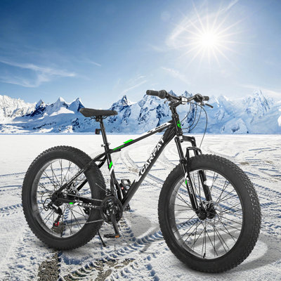 Elecony 26 Inch Fat Tire Bike Adult/Youth Full Shimano 21 Speed Mountain Bike, Dual Disc Brake, High-Carbon Steel Frame, Front Suspension, Mountain Trail Bike, Urban Commuter City Bicycle